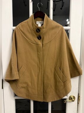 HELENE BERMAN London Women's Tan Wool Cashmere Blend Cape Coat Size XS